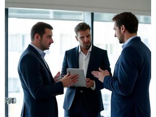 Professional French session with a business person explaining a concept to a French teacher.