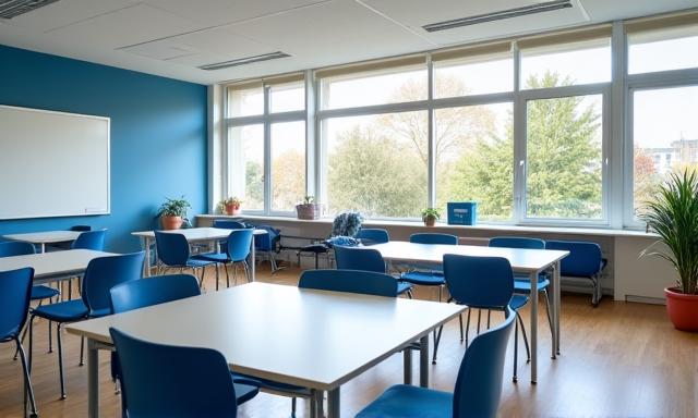 Vue d'une salle de classe moderne et lumineuse à L'Ancre de France.
