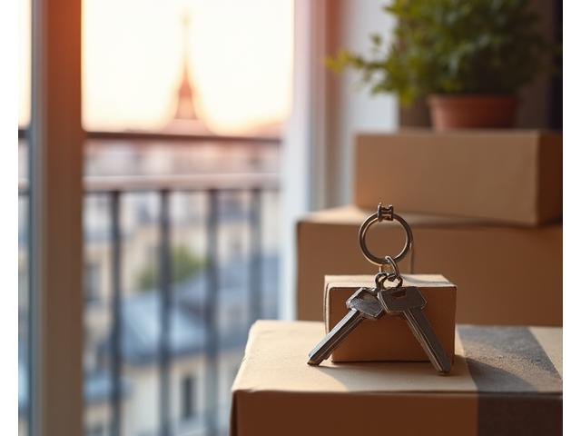 Keys to a new apartment in Paris, symbolizing relocation and housing support.